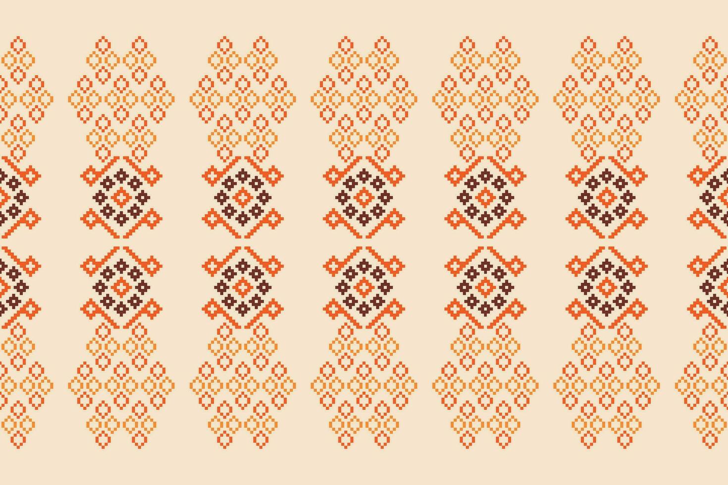 Ethnic geometric fabric pattern Cross Stitch.Ikat embroidery Ethnic oriental Pixel pattern brown cream background. Abstract,vector,illustration. Texture,clothing,frame,motifs,silk wallpaper. vector