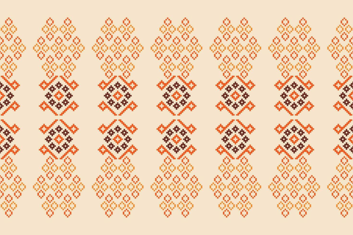 Ethnic geometric fabric pattern Cross Stitch.Ikat embroidery Ethnic oriental Pixel pattern brown cream background. Abstract,vector,illustration. Texture,clothing,frame,motifs,silk wallpaper. vector