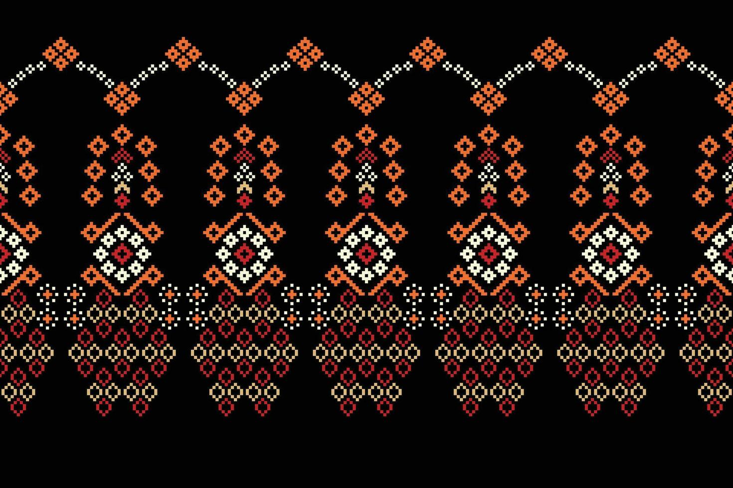 Ethnic geometric fabric pattern Cross Stitch.Ikat embroidery Ethnic oriental Pixel pattern black background. Abstract,vector,illustration. Texture,clothing,frame,decoration,motifs,silk wallpaper. vector