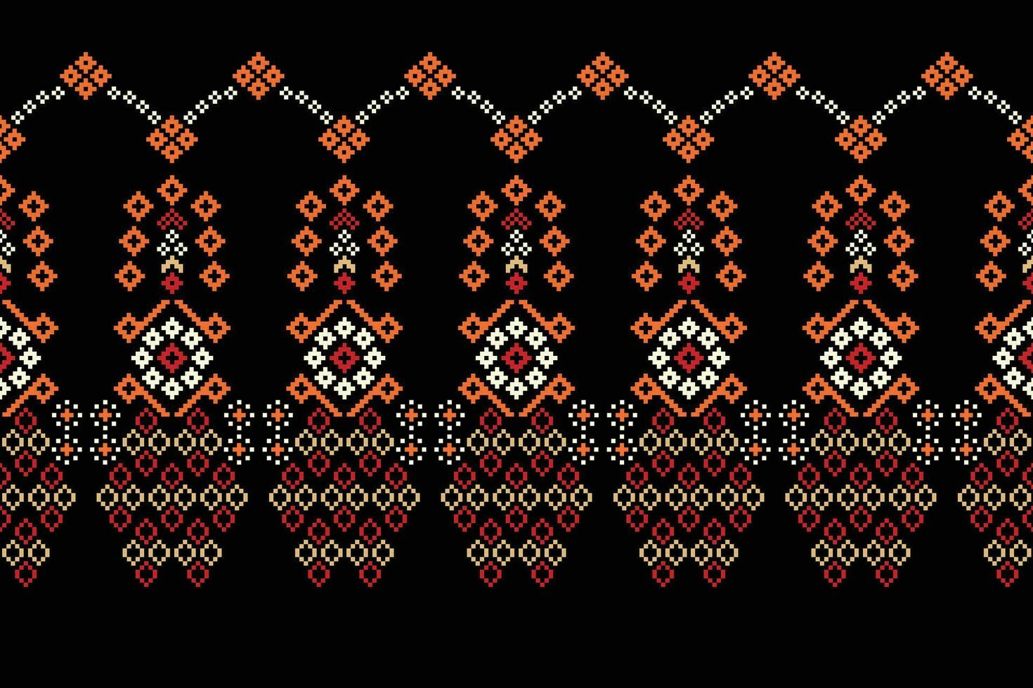 Ethnic geometric fabric pattern Cross Stitch.Ikat embroidery Ethnic oriental Pixel pattern black background. Abstract,vector,illustration. Texture,clothing,frame,decoration,motifs,silk wallpaper. vector