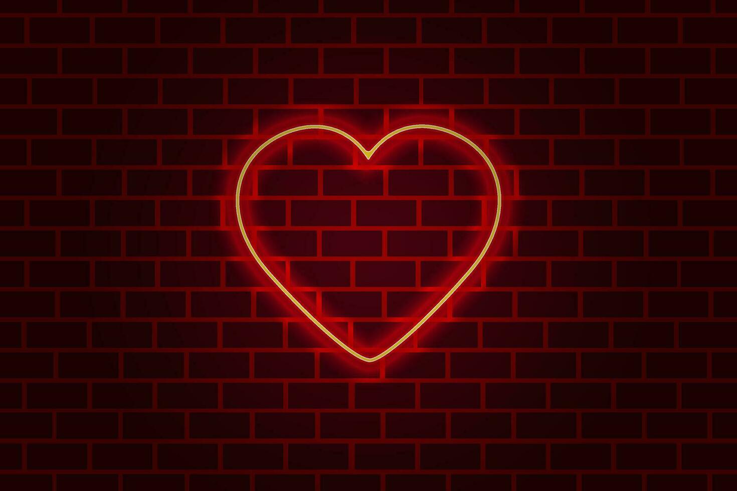 rojo neón corazón en el oscuro ladrillo pared. vector diseño.