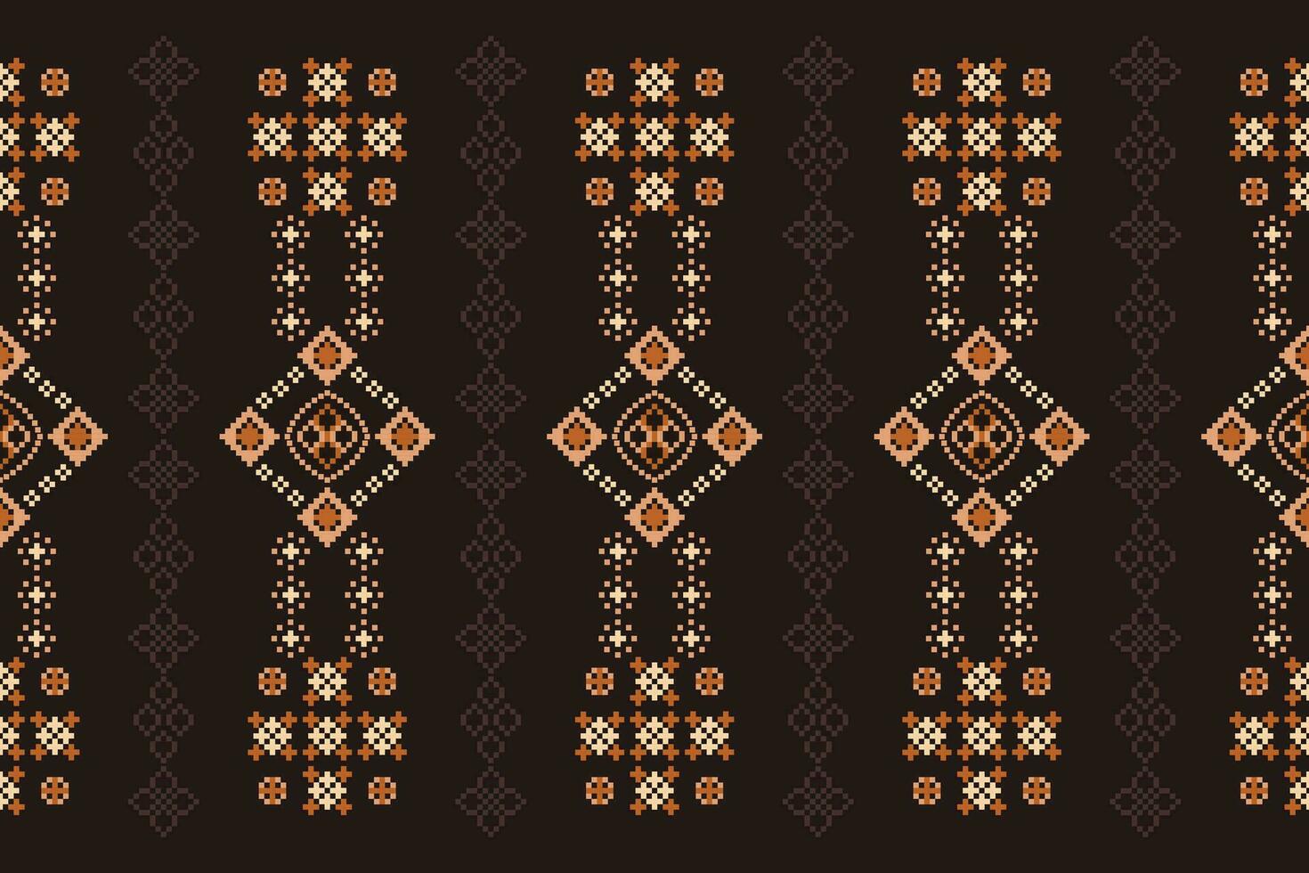 Ethnic geometric fabric pattern Cross Stitch.Ikat embroidery Ethnic oriental Pixel pattern brown background. Abstract,vector,illustration. Texture,clothing,frame,decoration,motifs,silk wallpaper. vector