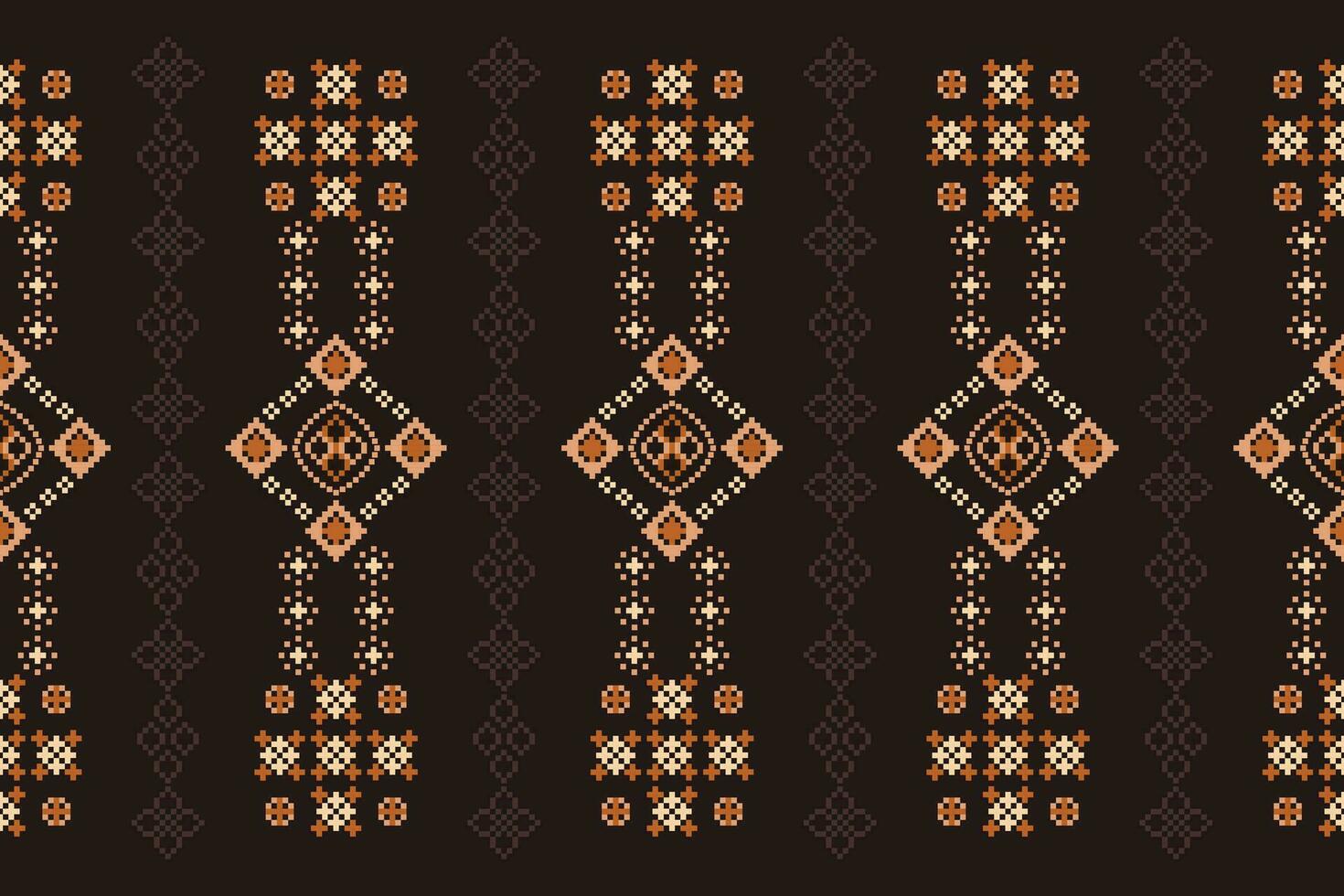 Ethnic geometric fabric pattern Cross Stitch.Ikat embroidery Ethnic oriental Pixel pattern brown background. Abstract,vector,illustration. Texture,clothing,frame,decoration,motifs,silk wallpaper. vector