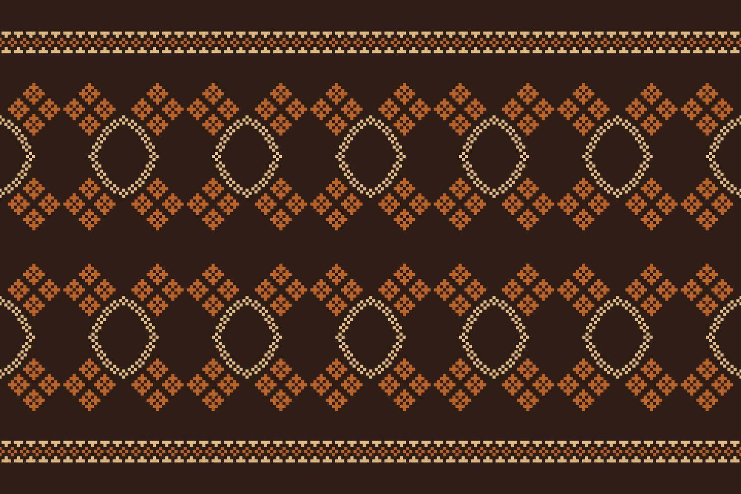 Ethnic geometric fabric pattern Cross Stitch.Ikat embroidery Ethnic oriental Pixel pattern brown background. Abstract,vector,illustration. Texture,clothing,frame,decoration,motifs,silk wallpaper. vector