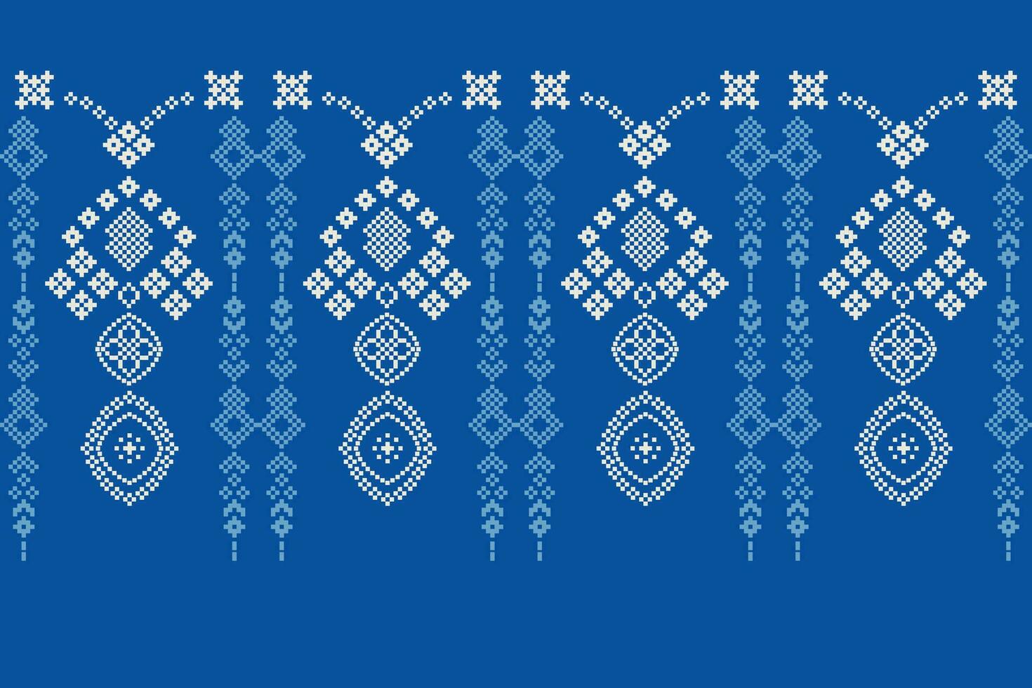 Ethnic geometric fabric pattern Cross Stitch.Ikat embroidery Ethnic oriental Pixel pattern blue background. Abstract,vector,illustration. Texture,clothing,frame,decoration,motifs,silk wallpaper. vector
