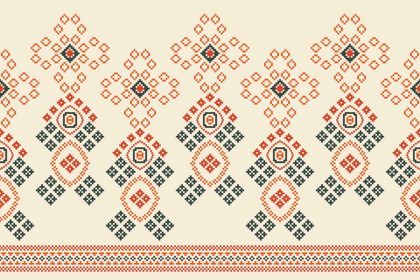 Ethnic geometric fabric pattern Cross Stitch.Ikat embroidery Ethnic oriental Pixel pattern brown cream background. Abstract,vector,illustration. Texture,clothing,frame,motifs,silk wallpaper. vector