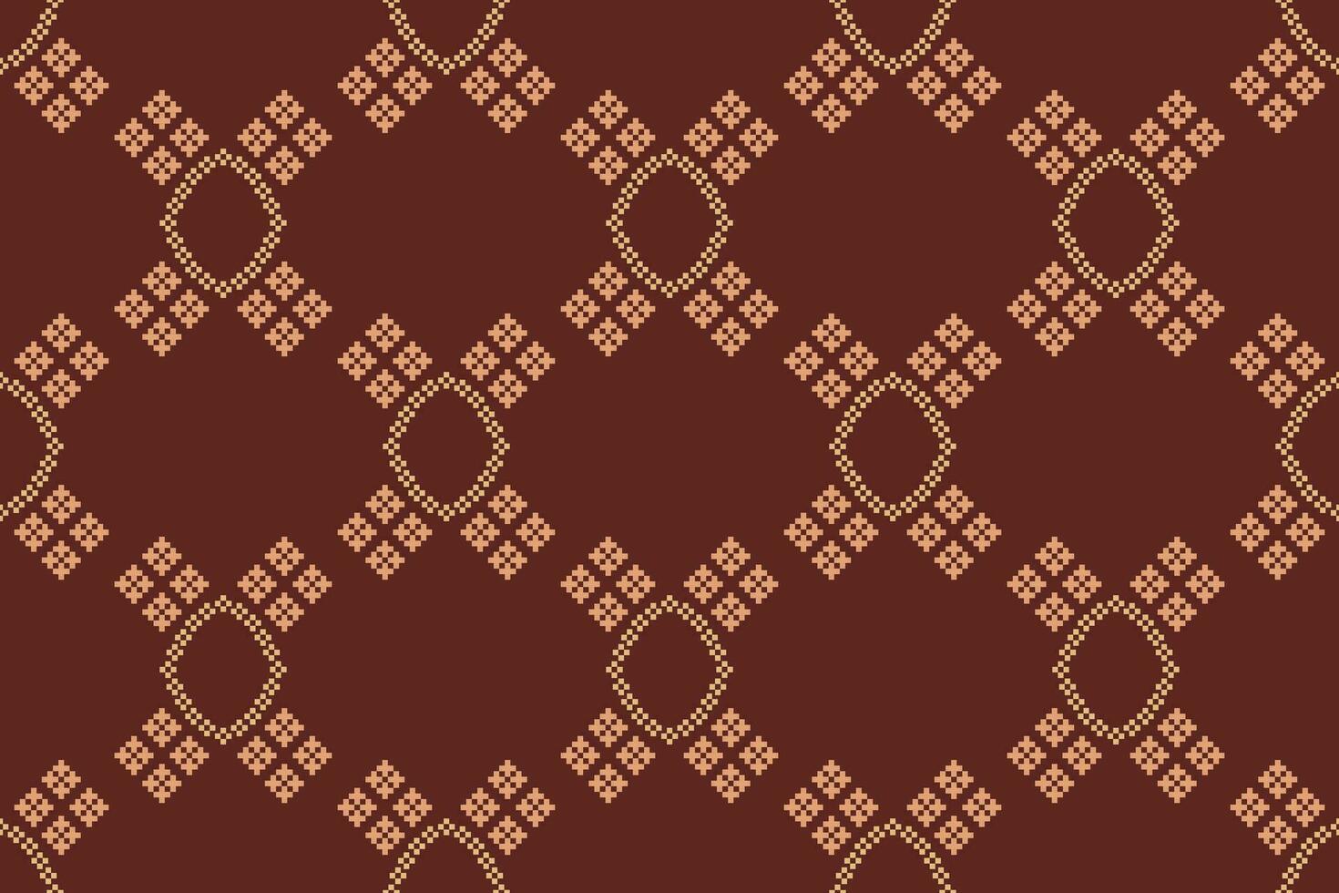 Ethnic geometric fabric pattern Cross Stitch.Ikat embroidery Ethnic oriental Pixel pattern brown background. Abstract,vector,illustration. Texture,clothing,frame,decoration,motifs,silk wallpaper. vector