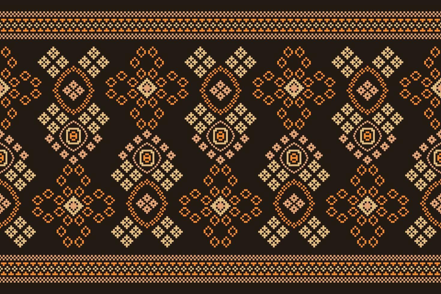 Ethnic geometric fabric pattern Cross Stitch.Ikat embroidery Ethnic oriental Pixel pattern brown background. Abstract,vector,illustration. Texture,clothing,frame,decoration,motifs,silk wallpaper. vector