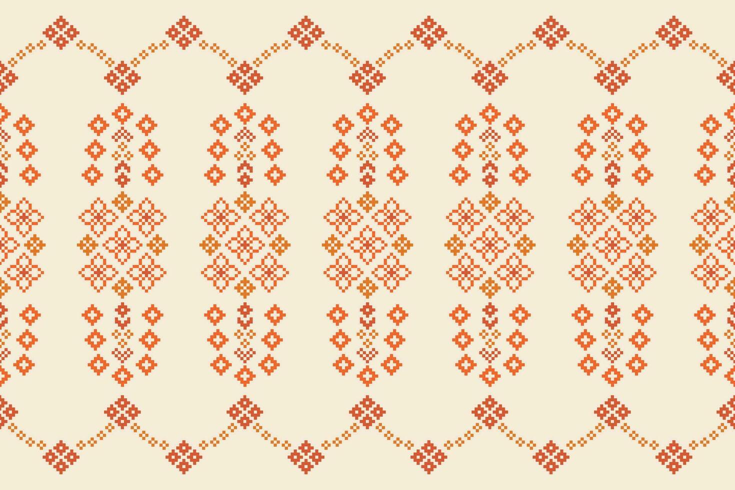 Ethnic geometric fabric pattern Cross Stitch.Ikat embroidery Ethnic oriental Pixel pattern brown cream background. Abstract,vector,illustration. Texture,clothing,frame,motifs,silk wallpaper. vector