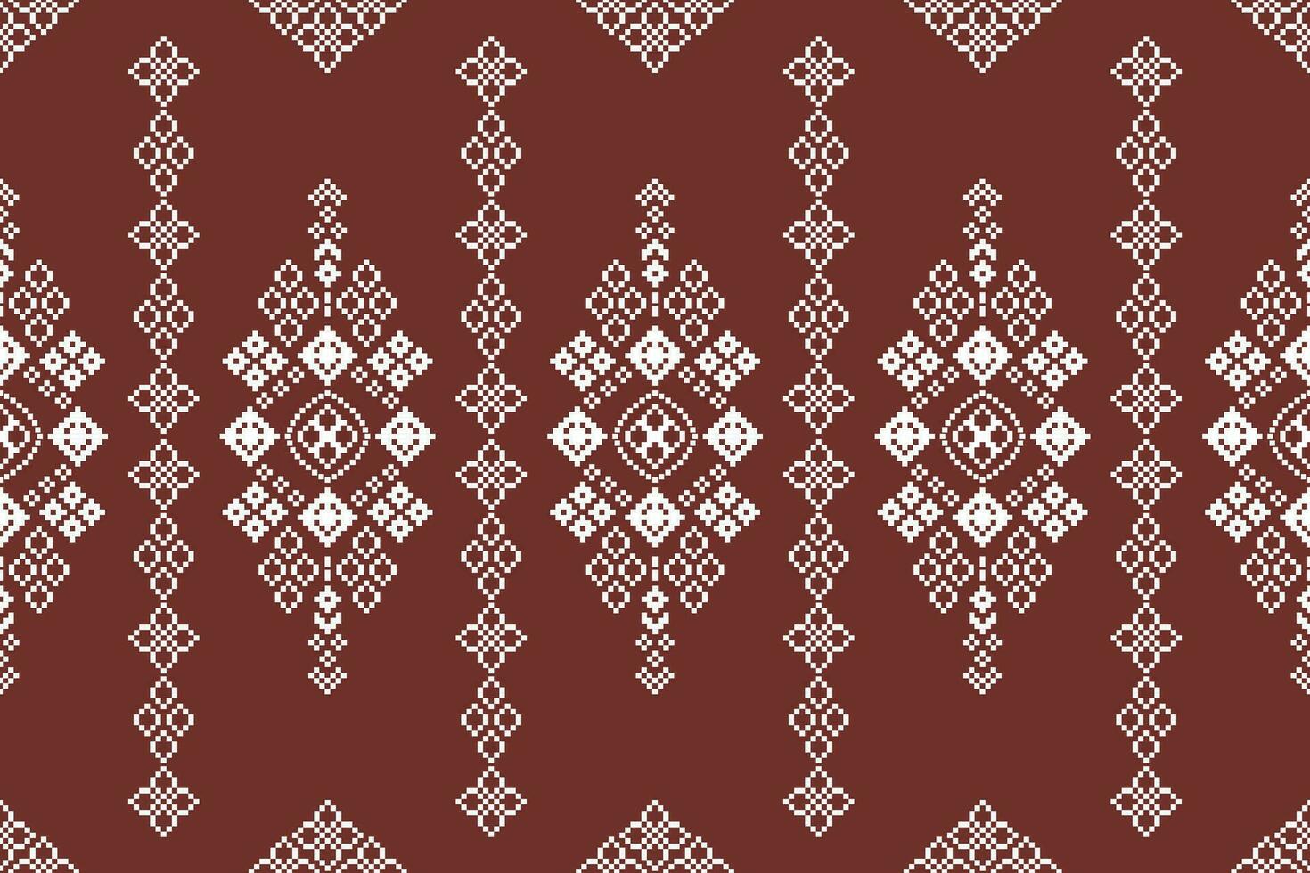 Ethnic geometric fabric pattern Cross Stitch.Ikat embroidery Ethnic oriental Pixel pattern brown background. Abstract,vector,illustration. Texture,clothing,frame,decoration,motifs,silk wallpaper. vector