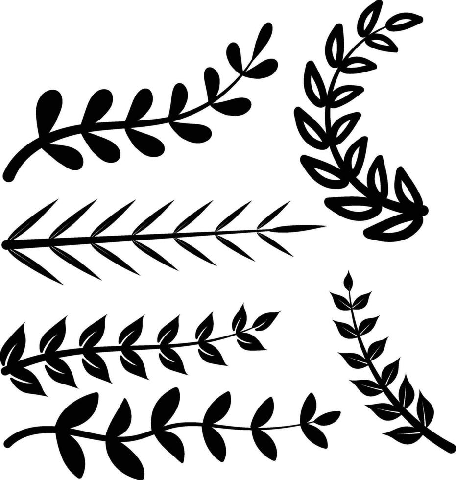 Hand Drawn Plant Leaf Decorative Design Element Set vector