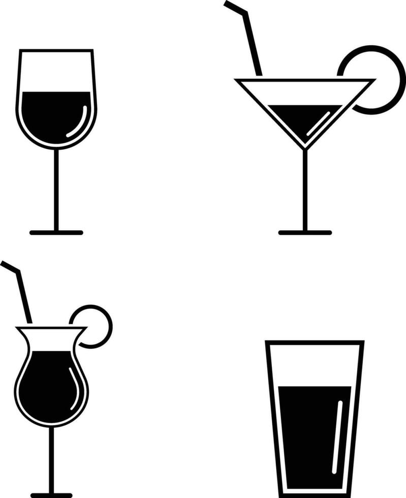 vino, agua y jugo cóctel bebidas icono ilustraciones vector