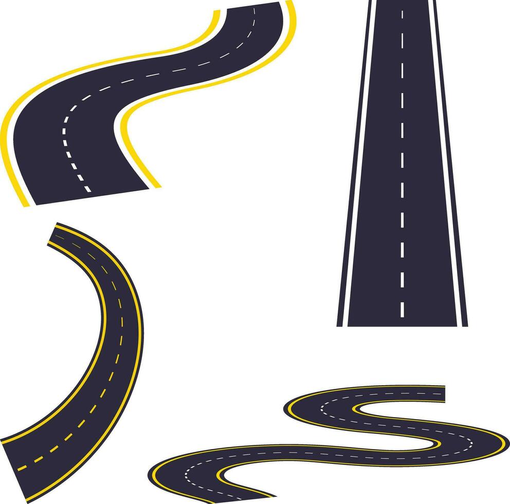 Curvy Bend and Straight Tarmac Road Symbol Illustrations. vector