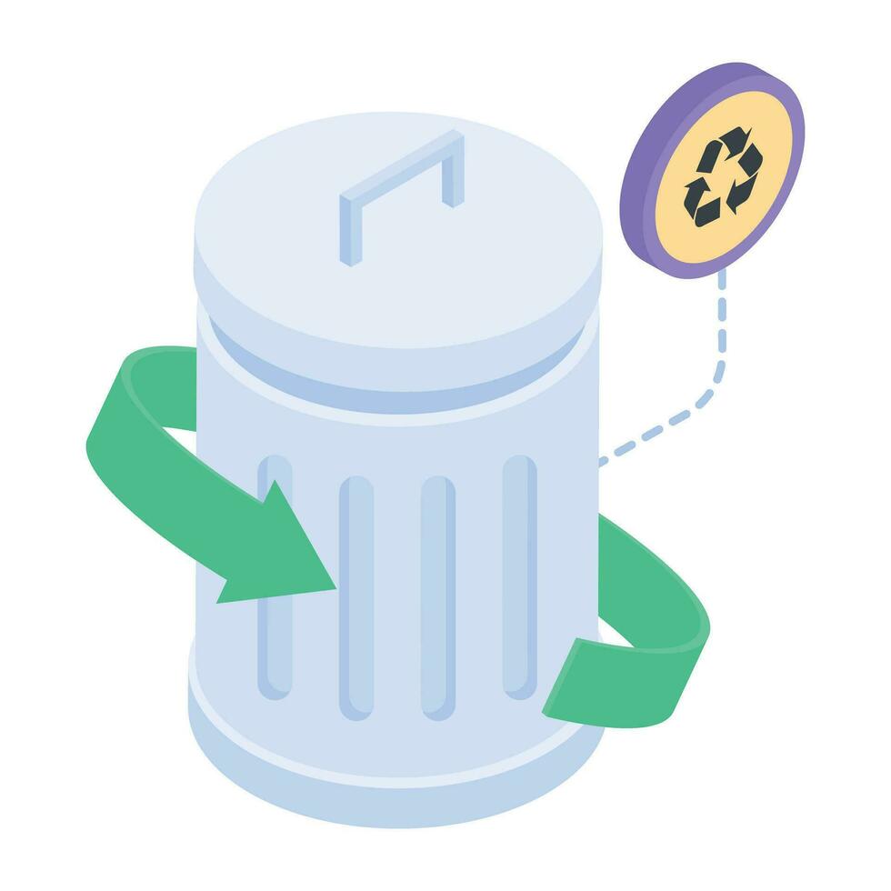 An isometric icon of trash recycling vector