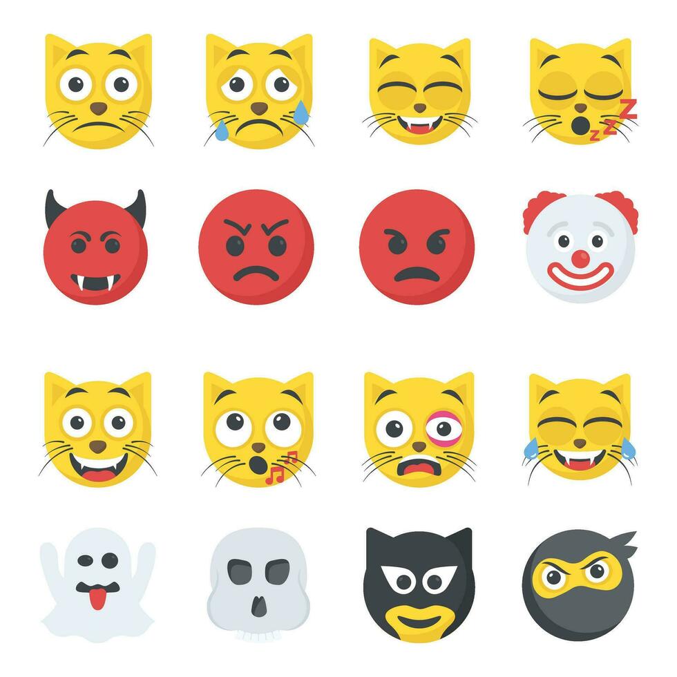 Flat Icons Set of different emoji vector