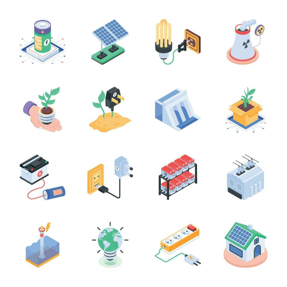 Set of Energy Storage Isometric Icons vector