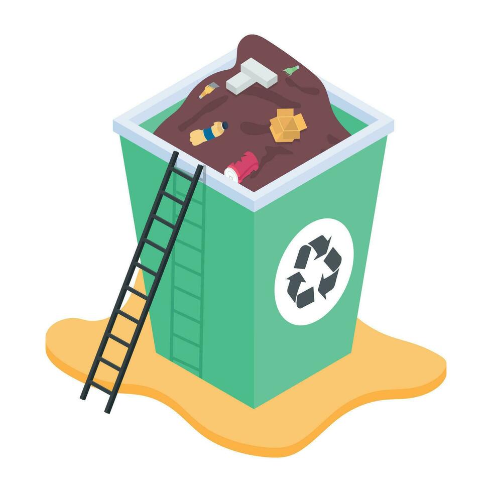 An isometric icon of trash recycle vector