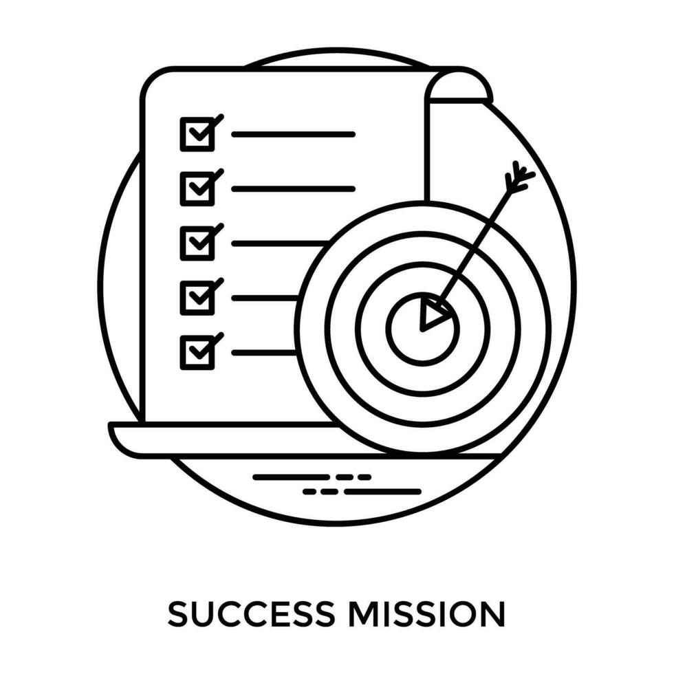 Paper with done task list and target icon, iconizing success mission vector