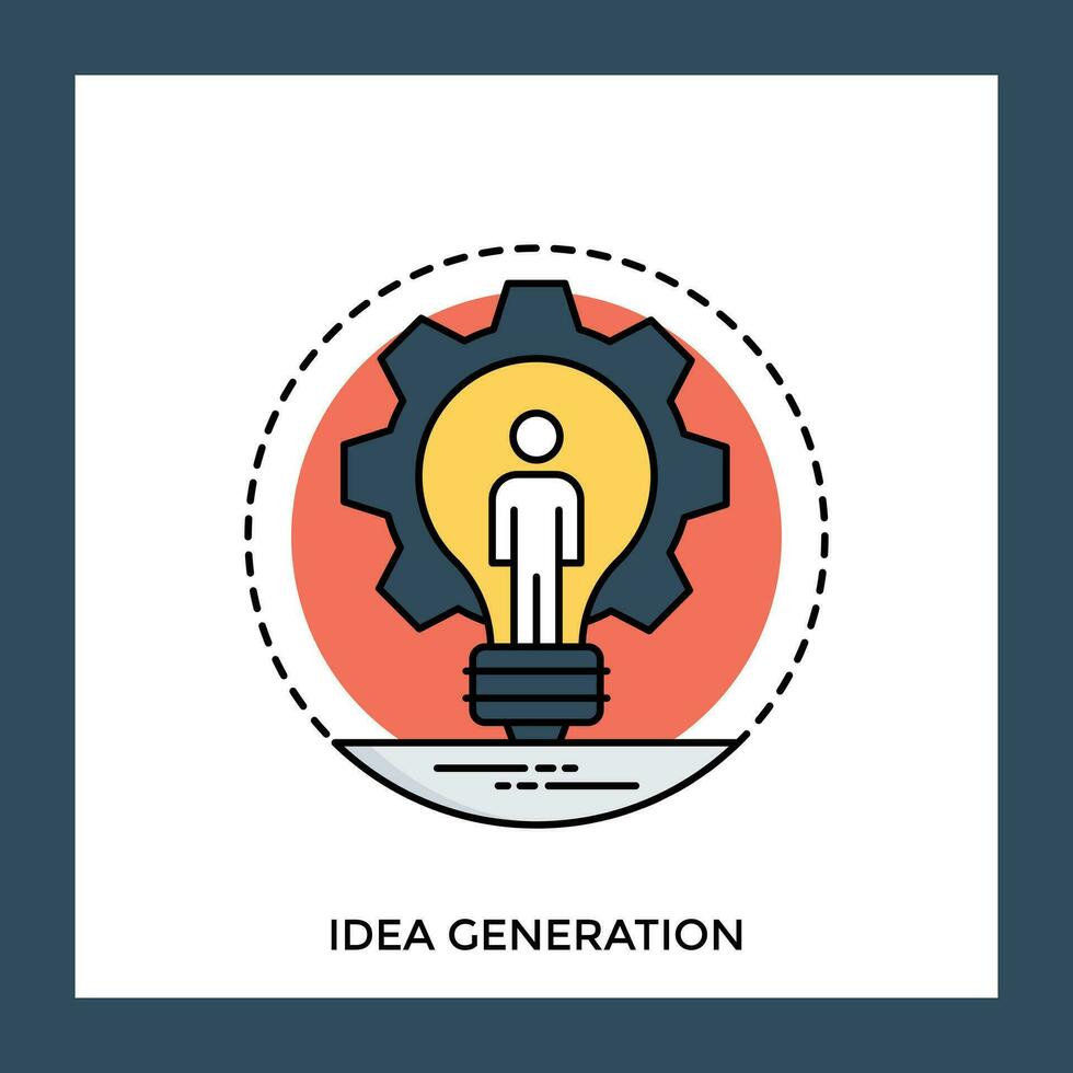 Bulb surrounded by processing cog with human avatar standing inside, formalizing icon for idea generation vector