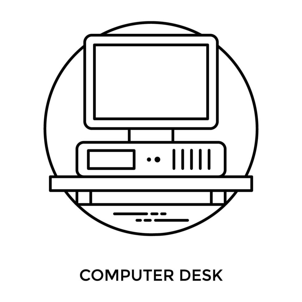 A personal computer with horizontal central processing unit on a desk, denotation for computer icon vector