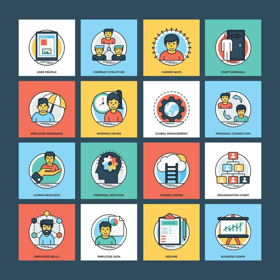 Business and Data Management Flat Icons Set vector