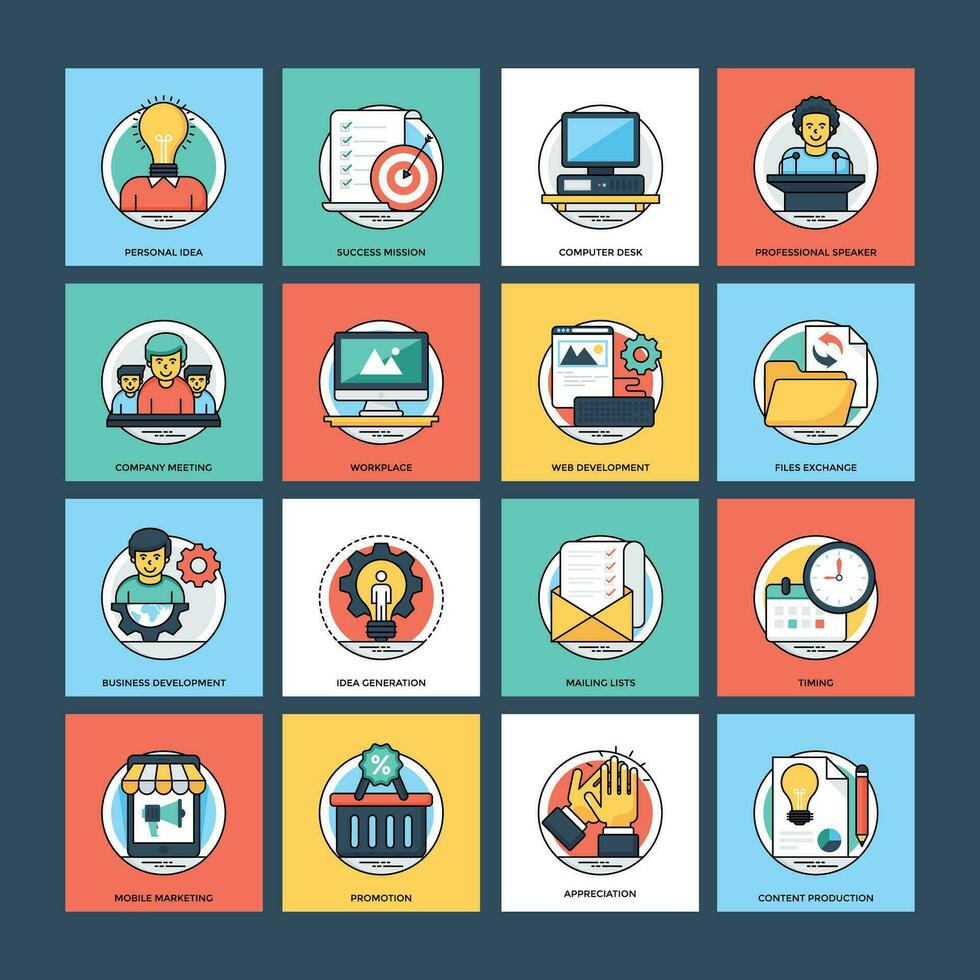 Business and Data Management Flat Vector Icons