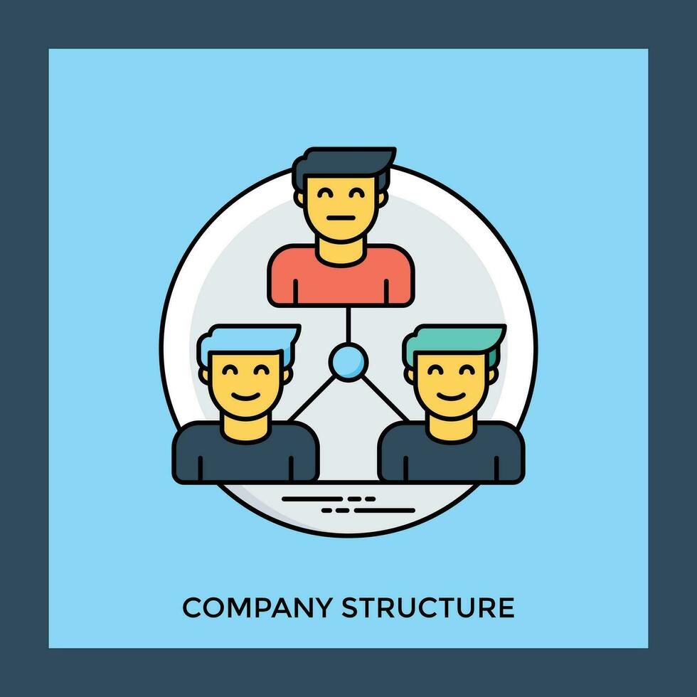 Three smiling human avatars attached with each other where one is leading the other two, structuring icon for company structure vector