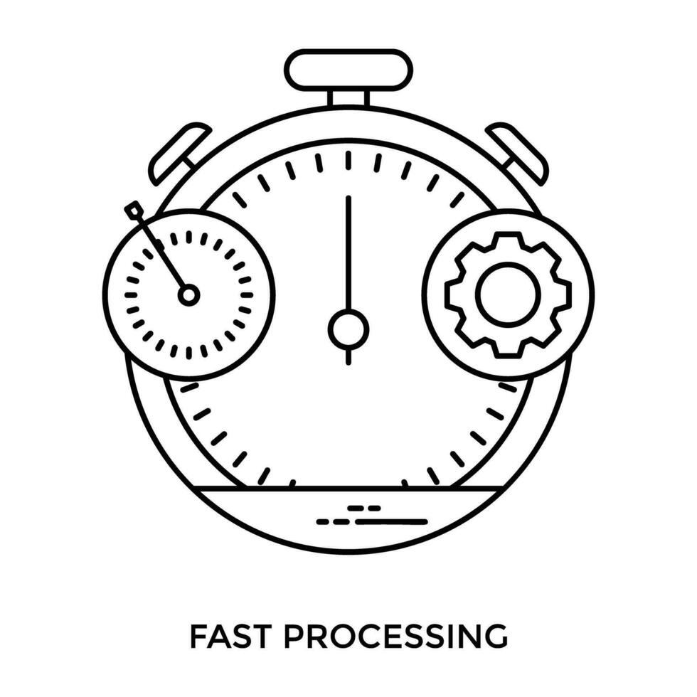 Stopwatch having speedometer at one side and gears on the other, linking to concept of fast processing vector