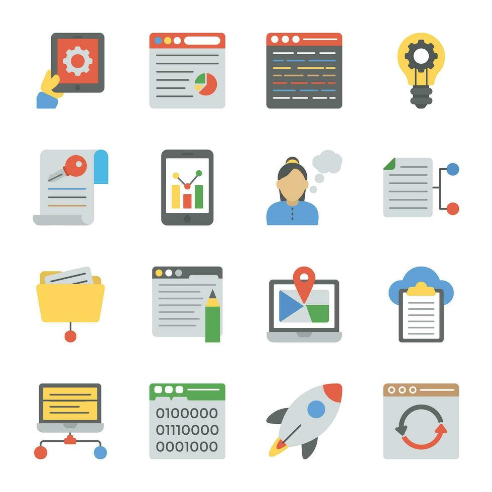 SEO and Web Optimization Flat Icons Set vector