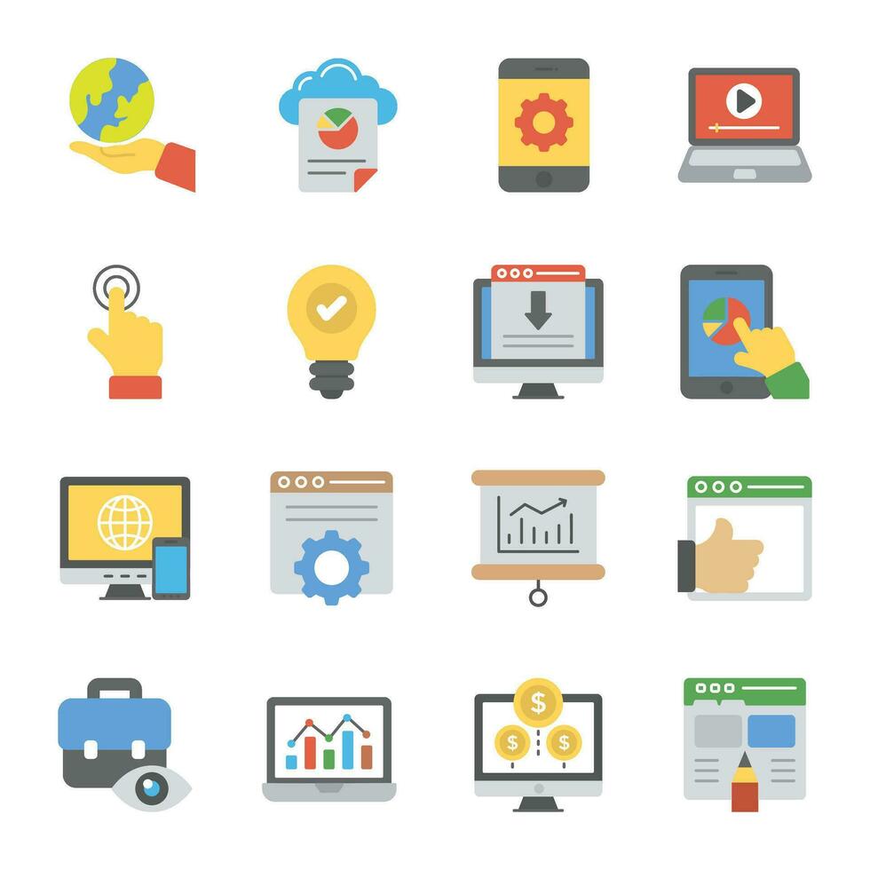 SEO and Web Optimization Flat Icons Set vector