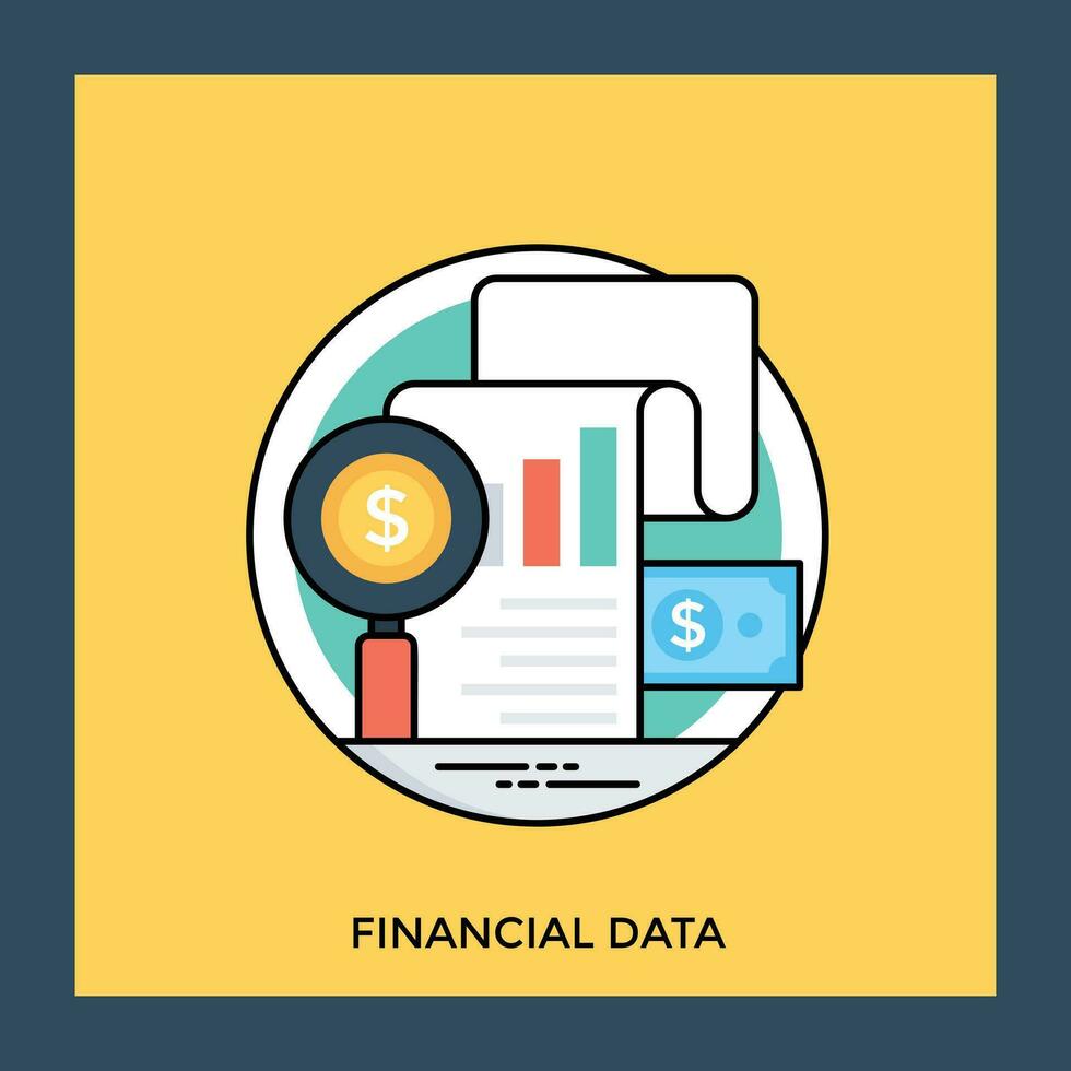 A magnifier with dollar symbol scrutinizing through some some financial data chart, showing icon for financial data vector