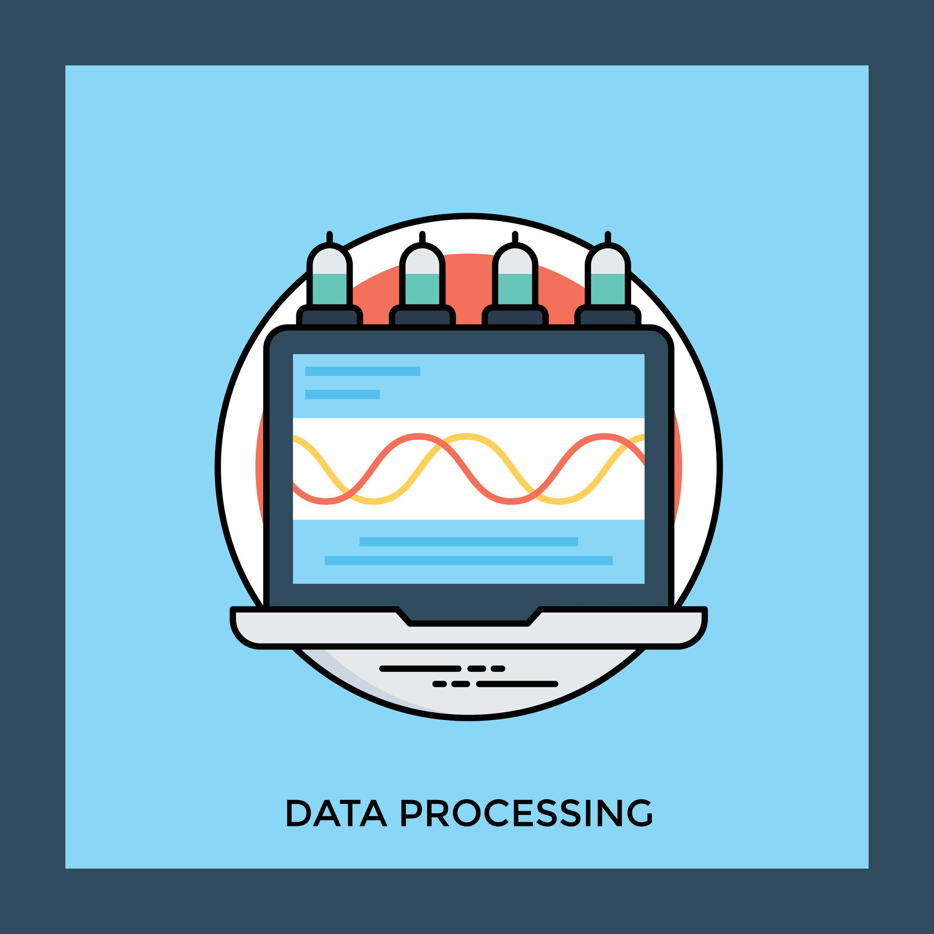 Laptop screen with bulbs in the edge and data transverse waves ...