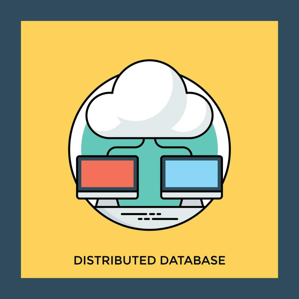 Cloud storage shared between to desktops offering concept for distributed database icon vector