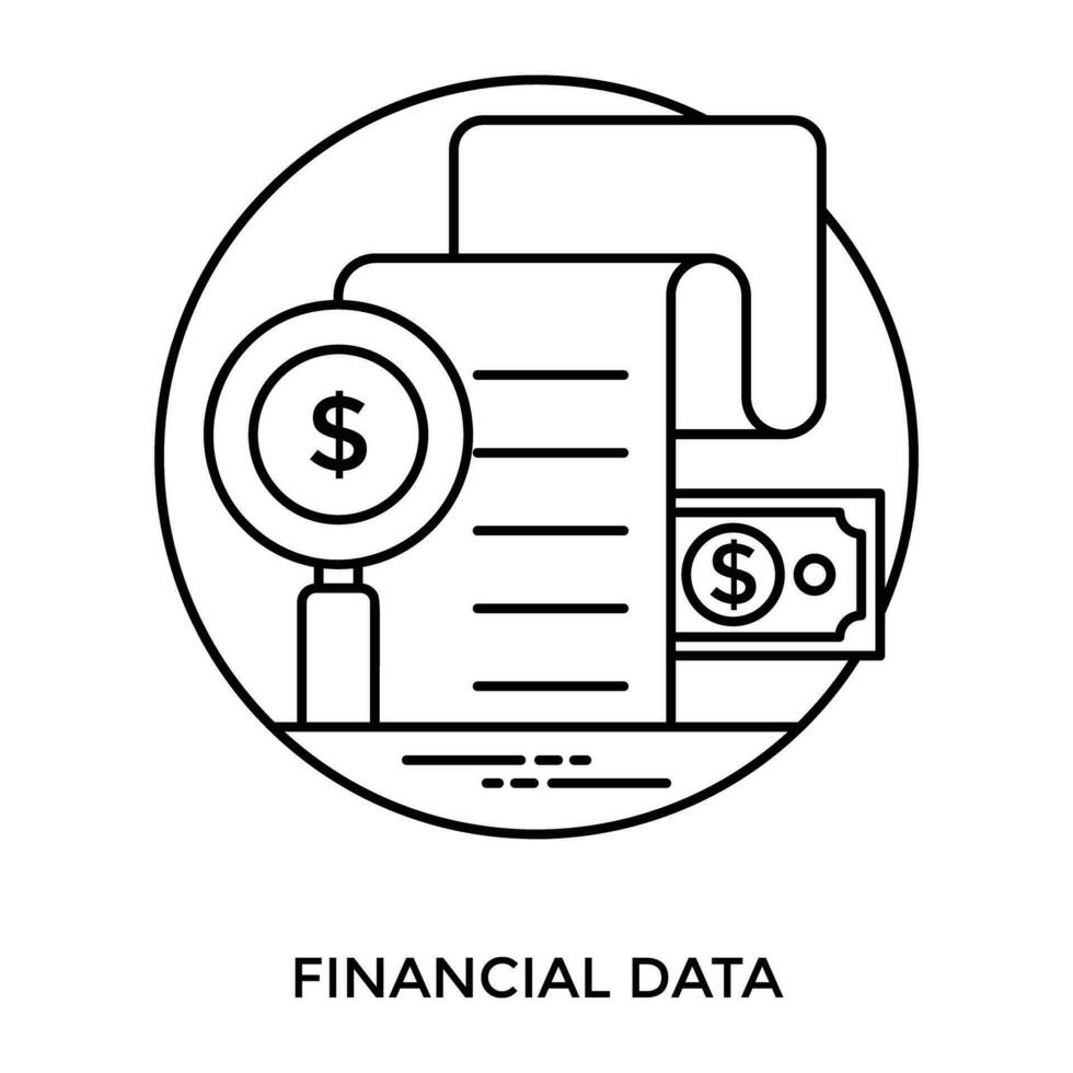 A magnifier with dollar symbol scrutinizing through some some financial data chart, showing icon for financial data vector
