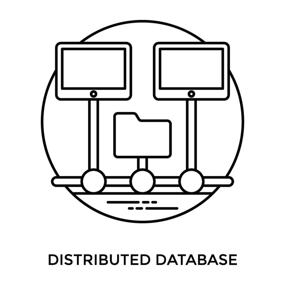 Two tablets on a stand with folder in middle, sketching concept for distributed database icon vector