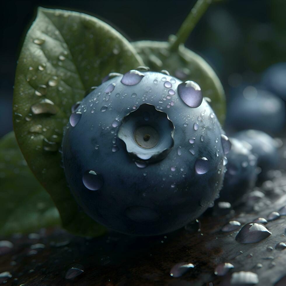 Blueberries with water drops on a dark background. Selective focus. photo