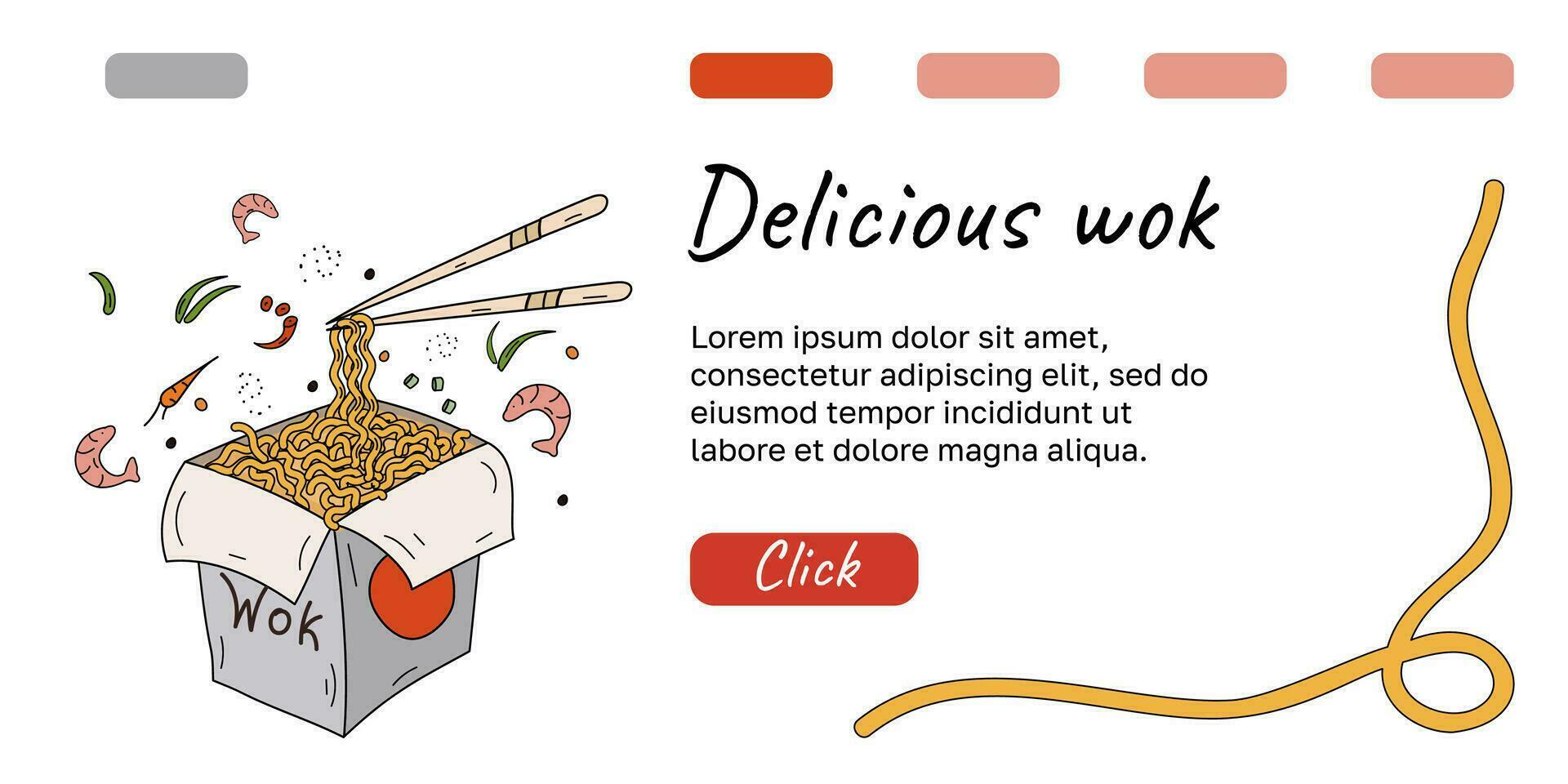 Asian food banner, website and social media Template. Noodles box and Chopsticks Vector illustration