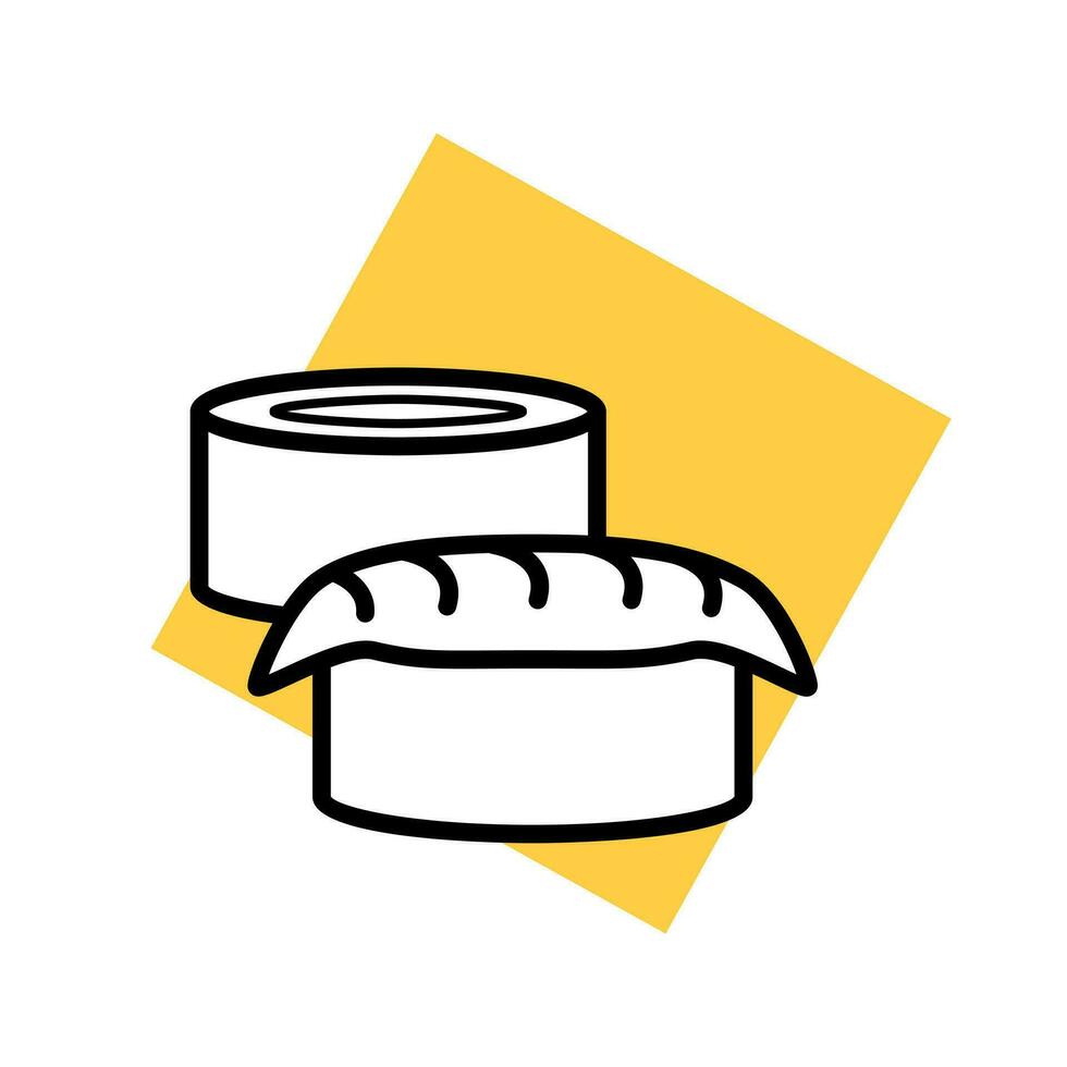 Asian sushi and rolls icon isolated icon on yellow. Vector illustration. Traditional korean rolls.