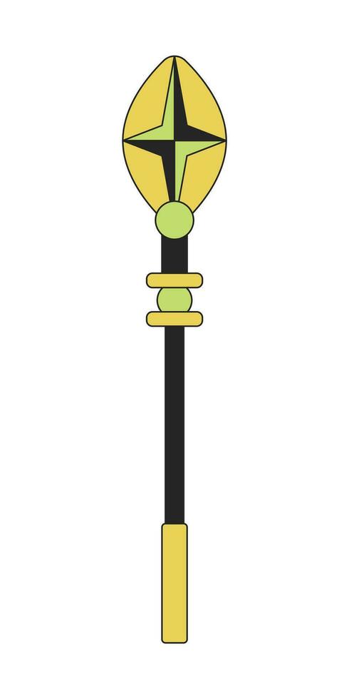 Magical wizard staff flat line color isolated vector object. Walking mysterious cane. Editable clip art image on white background. Simple outline cartoon spot illustration for web design