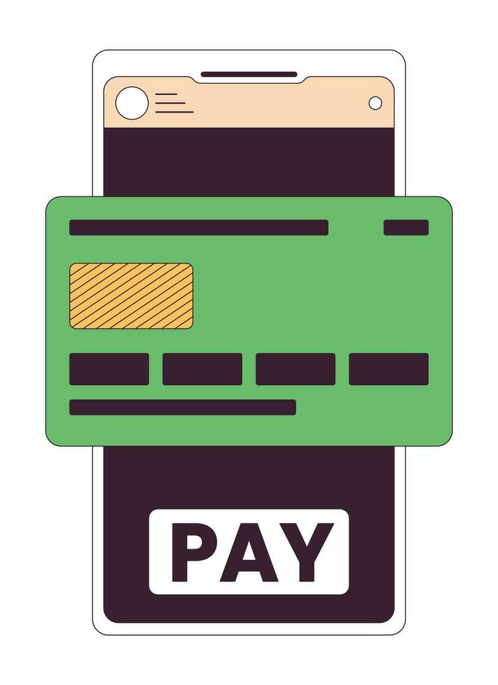 Online banking on smartphone screen flat line concept vector spot illustration. App 2D cartoon outline object on white for web UI design. Credit card for purchase editable isolated color hero image