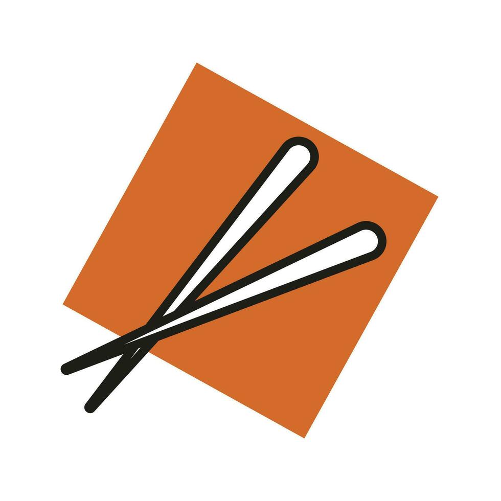 Asian chopsticks for sushi icon isolated icon on orange. Vector illustration. Traditional Asian dish.