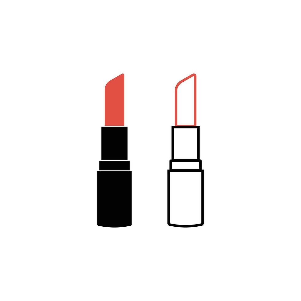 Lipstick icon vector silhouette and line on white background