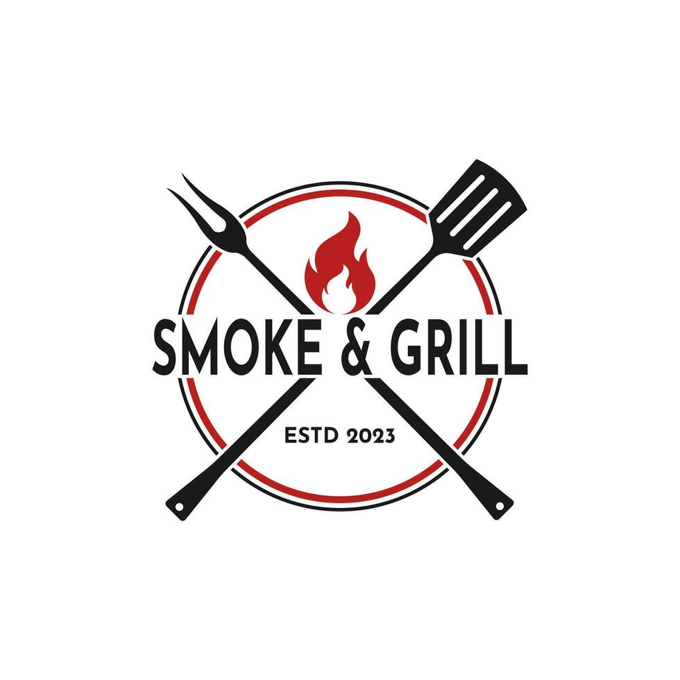 Vintage Retro Rustic BBQ Grill, Barbecue, Barbeque Label Stamp Logo design template vector