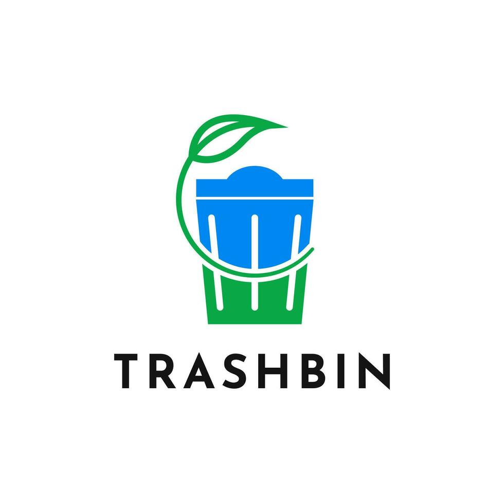 Trash bin Logo design template with leaf vector