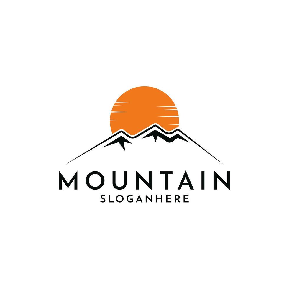 Mountain logo design with sun, mountain logo design idea vector