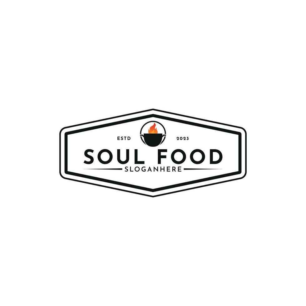 Soul food logo design creative idea, vintage retro stamp soul food hot logo design vector