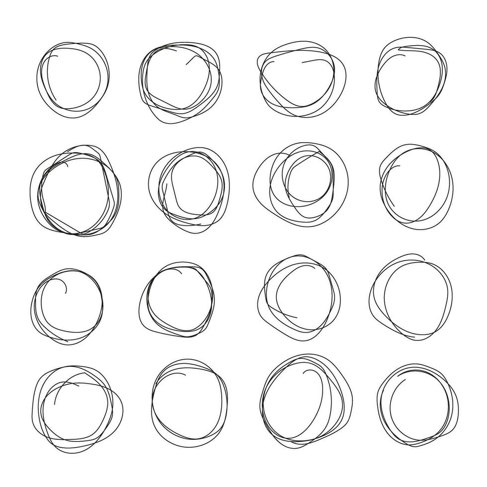 Hand drawn circle line sketch set. Vector circular scribble doodle round circles for message note mark design element.