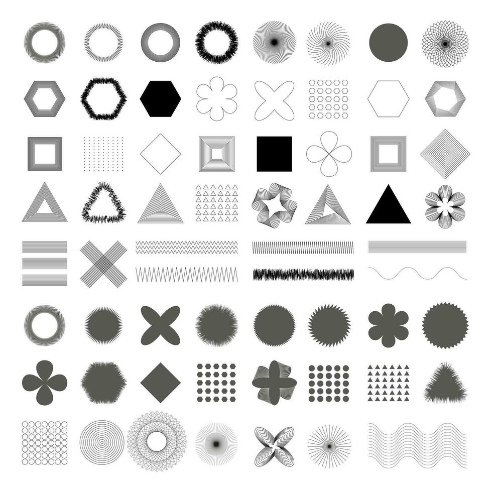 Geometric, shapes set. Modern illustration set of 60 elements for minimalist print, poster. Flat design. vector