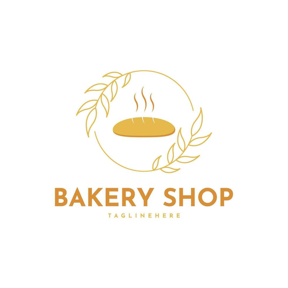 Bakery shop wheat bread Logo Design Idea With leaf circle vector