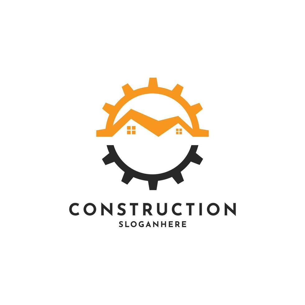 construcción edificio hogar logo diseño concepto con engranaje, construcción logo diseño idea vector